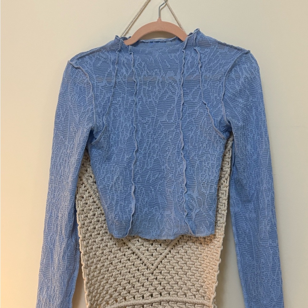 Urban Outfitters | Blue Lace Long Sleeve Top | Size S
